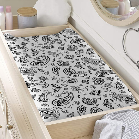 White Paisley Bandana Pattern Print Changing Pad Cover