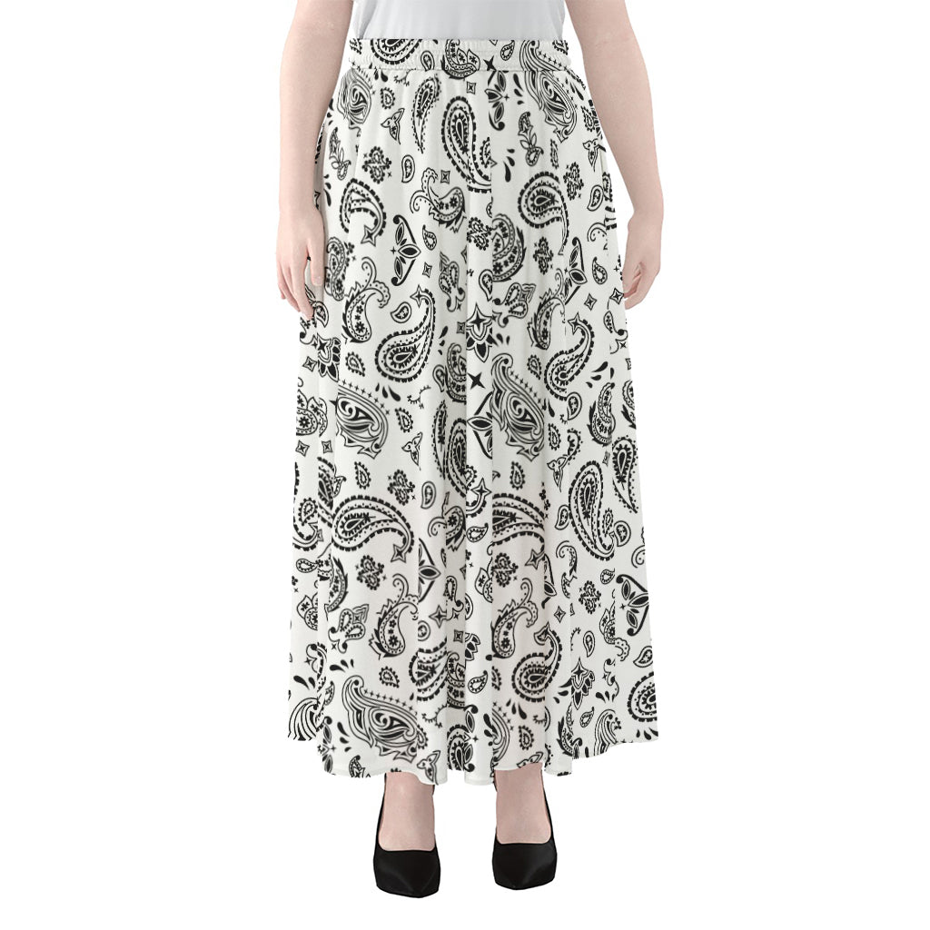 White Paisley Bandana Pattern Print Chiffon Maxi Skirt