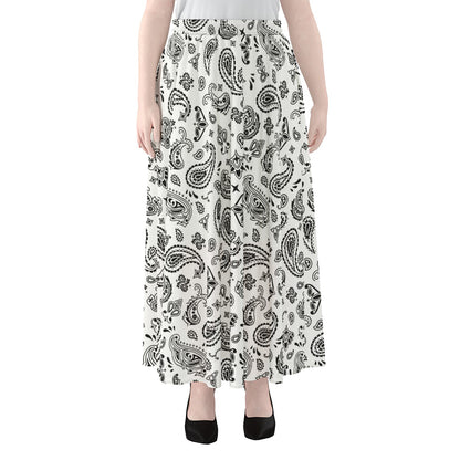 White Paisley Bandana Pattern Print Chiffon Maxi Skirt