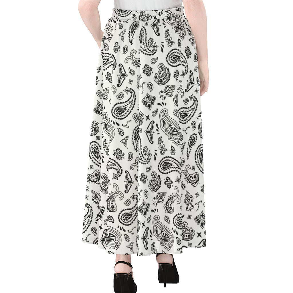 White Paisley Bandana Pattern Print Chiffon Maxi Skirt