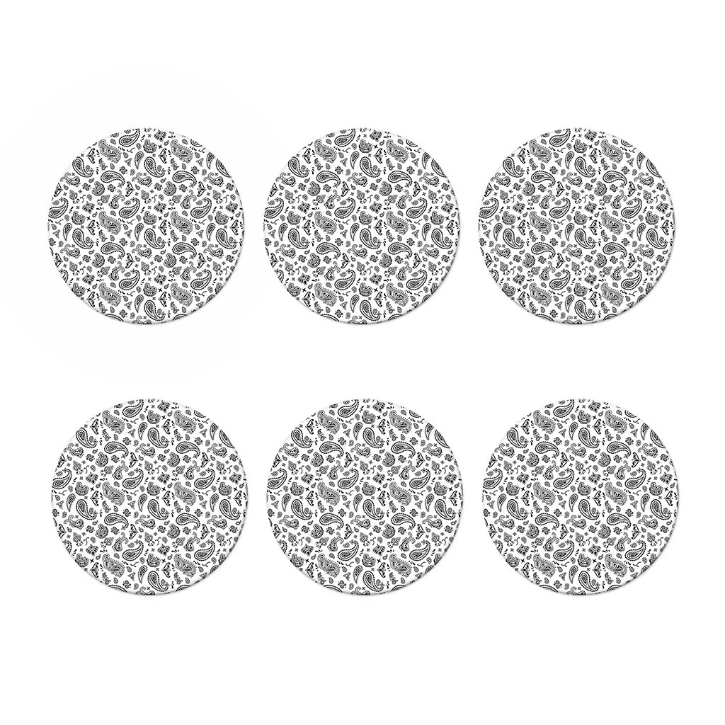 White Paisley Bandana Pattern Print Coaster Set