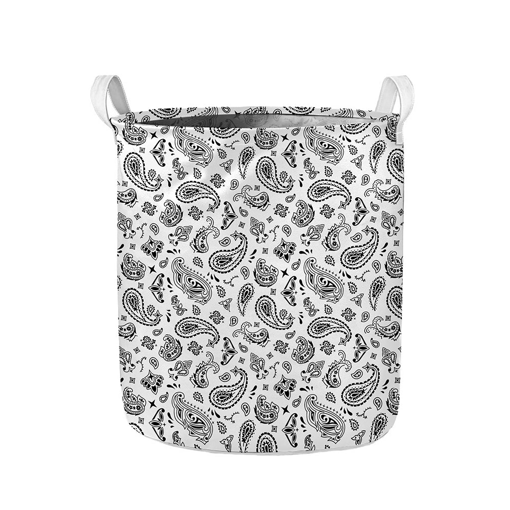 White Paisley Bandana Pattern Print Collapsible Laundry Basket