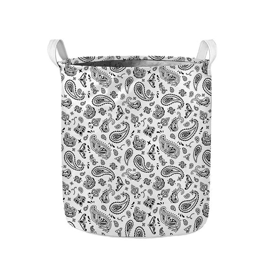 White Paisley Bandana Pattern Print Collapsible Laundry Basket
