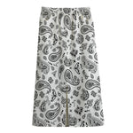 White Paisley Bandana Pattern Print Cotton Front Slit Maxi Skirt