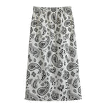 White Paisley Bandana Pattern Print Cotton Front Slit Maxi Skirt