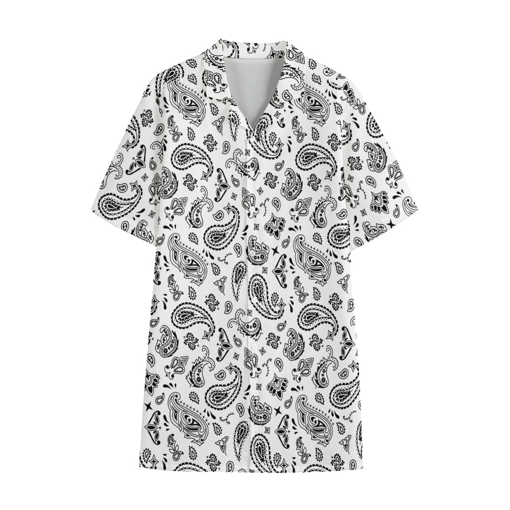 White Paisley Bandana Pattern Print Cotton Hawaiian Shirt