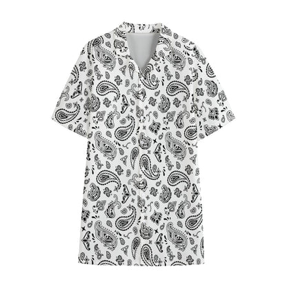 White Paisley Bandana Pattern Print Cotton Hawaiian Shirt