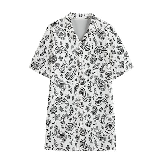White Paisley Bandana Pattern Print Cotton Hawaiian Shirt