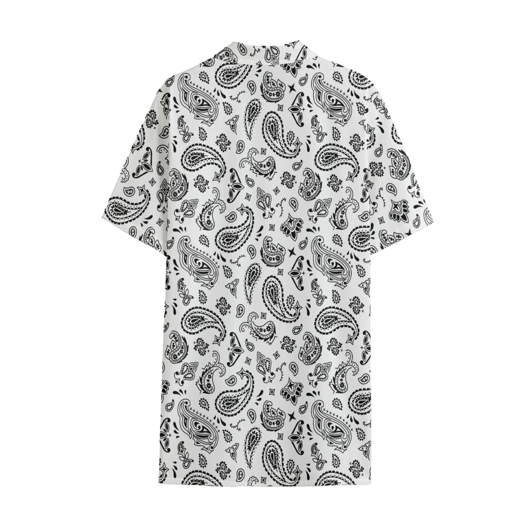 White Paisley Bandana Pattern Print Cotton Hawaiian Shirt
