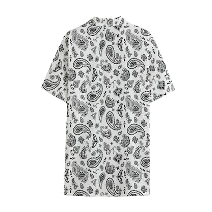 White Paisley Bandana Pattern Print Cotton Hawaiian Shirt