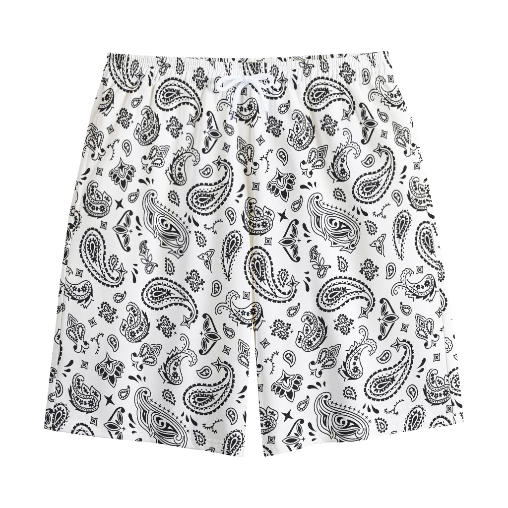 White Paisley Bandana Pattern Print Cotton Shorts