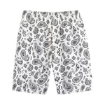White Paisley Bandana Pattern Print Cotton Shorts