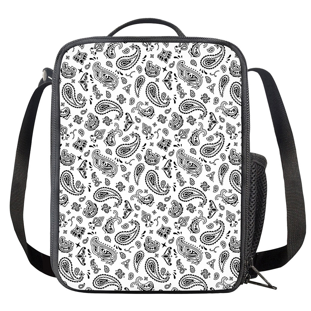 White Paisley Bandana Pattern Print Crossbody Lunch Bag