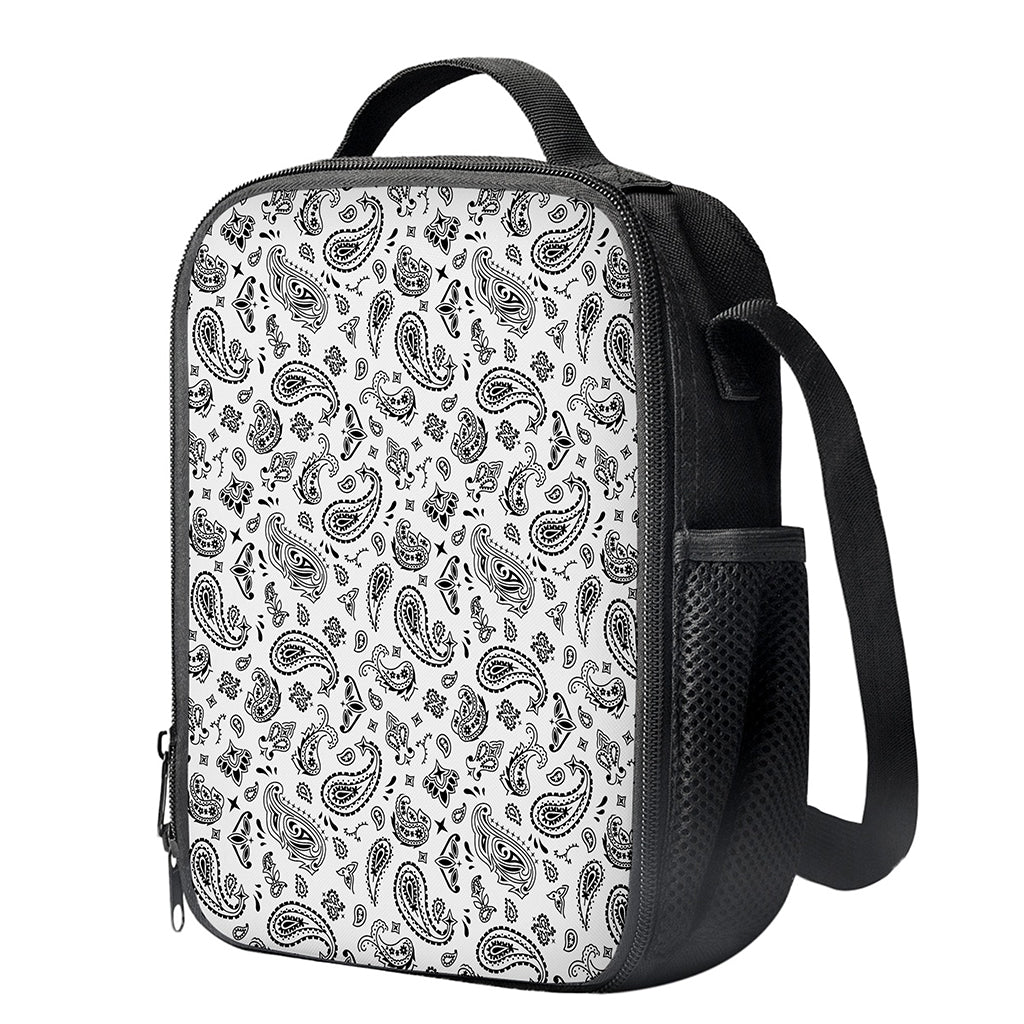White Paisley Bandana Pattern Print Crossbody Lunch Bag