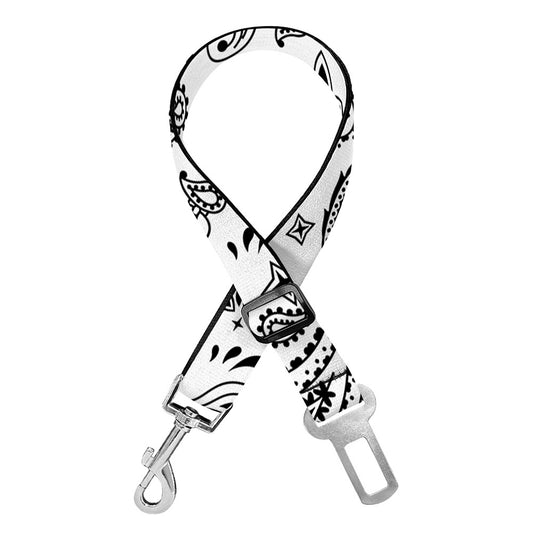 White Paisley Bandana Pattern Print Dog Seat Belt