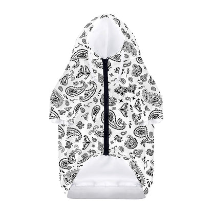 White Paisley Bandana Pattern Print Dog Zip Up Hoodie