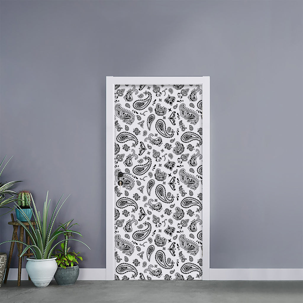 White Paisley Bandana Pattern Print Door Sticker