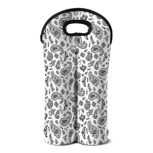 White Paisley Bandana Pattern Print Double Neoprene Wine Tote