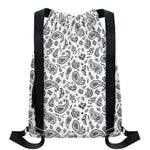 White Paisley Bandana Pattern Print Drawstring Backpack