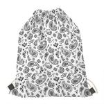 White Paisley Bandana Pattern Print Drawstring Bag