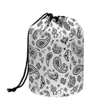 White Paisley Bandana Pattern Print Drawstring Makeup Bag