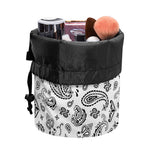 White Paisley Bandana Pattern Print Drawstring Makeup Bag