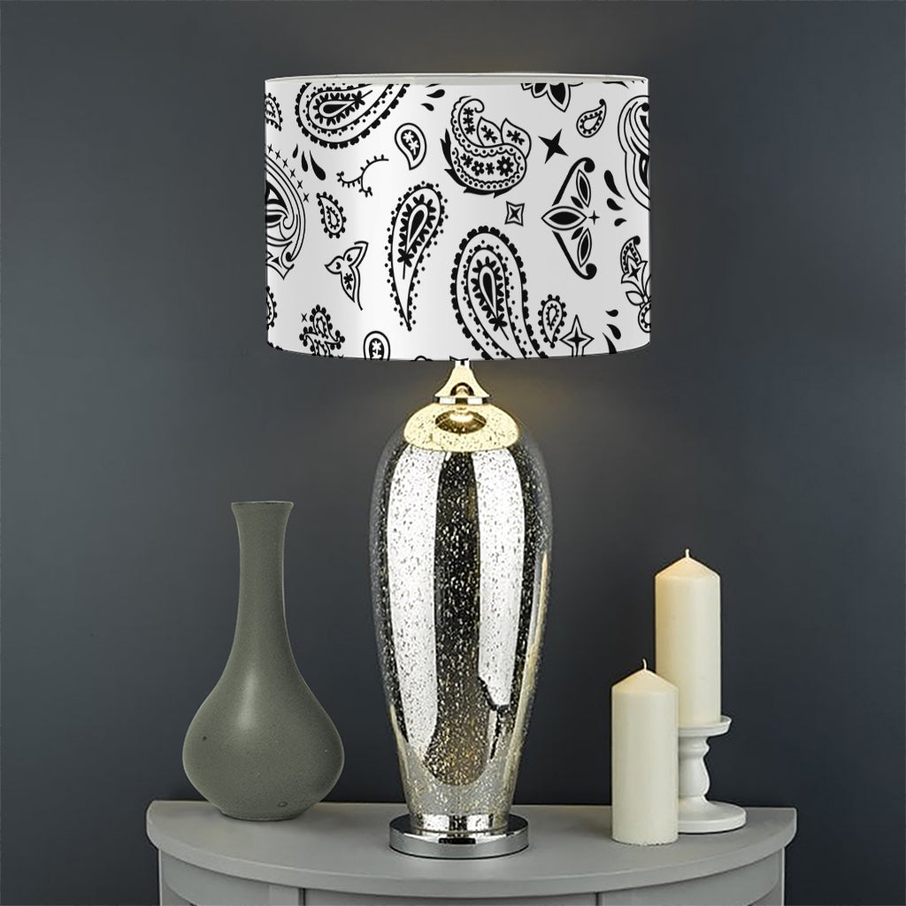 White Paisley Bandana Pattern Print Drum Lamp Shade