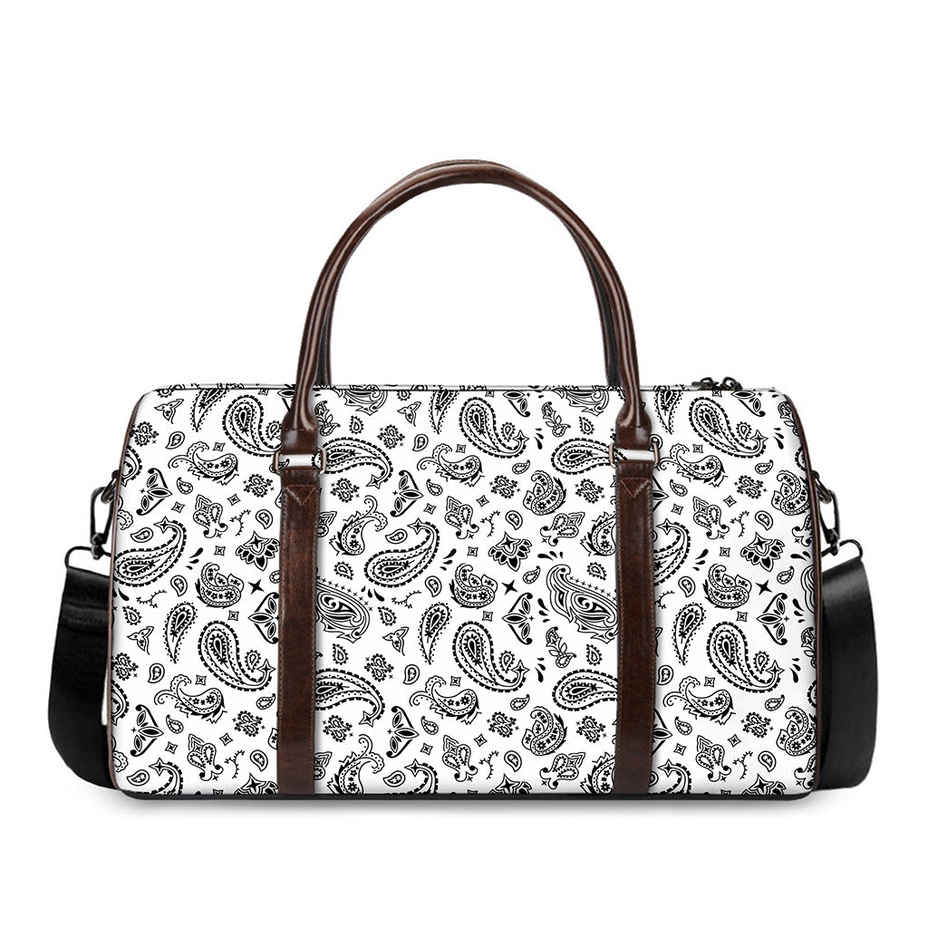White Paisley Bandana Pattern Print Duffle Bag