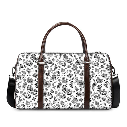 White Paisley Bandana Pattern Print Duffle Bag