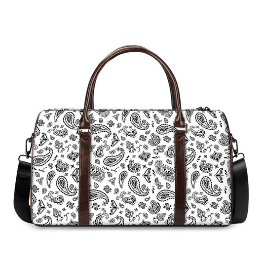 White Paisley Bandana Pattern Print Duffle Bag