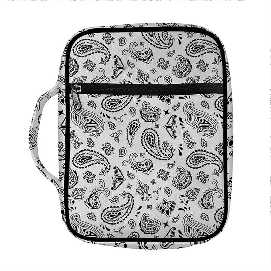 White Paisley Bandana Pattern Print Front Pocket Bible Bag