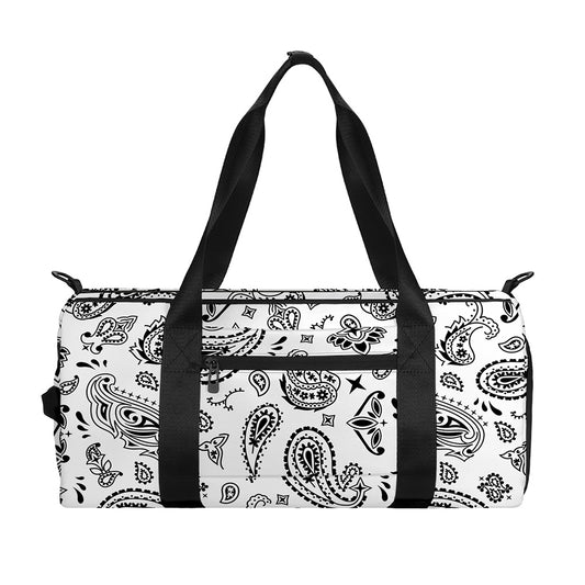 White Paisley Bandana Pattern Print Gym Bag