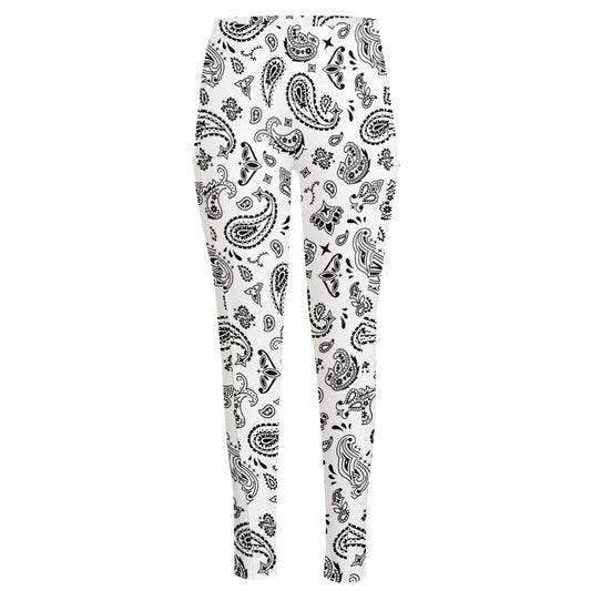 White Paisley Bandana Pattern Print High-Waisted Pocket Leggings