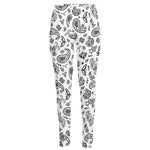 White Paisley Bandana Pattern Print High-Waisted Pocket Leggings