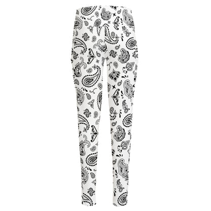 White Paisley Bandana Pattern Print High-Waisted Pocket Leggings