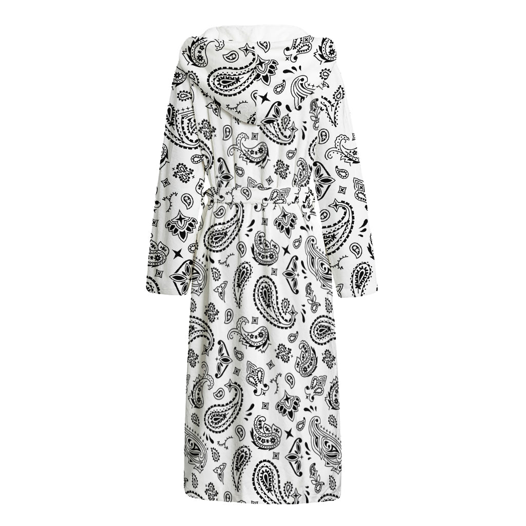 White Paisley Bandana Pattern Print Hooded Bathrobe