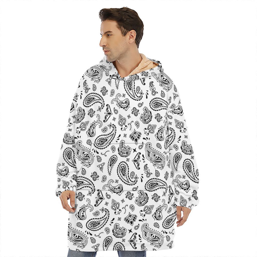 White Paisley Bandana Pattern Print Hoodie Blanket