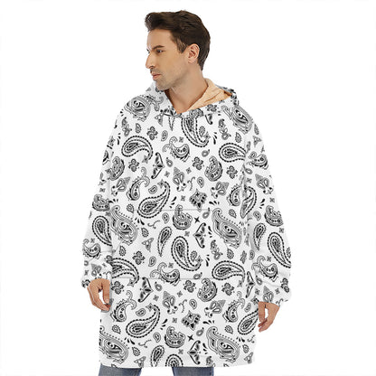 White Paisley Bandana Pattern Print Hoodie Blanket