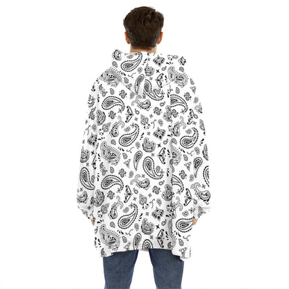 White Paisley Bandana Pattern Print Hoodie Blanket