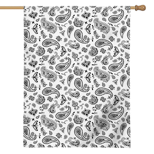 White Paisley Bandana Pattern Print House Flag