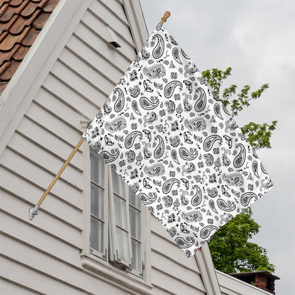 White Paisley Bandana Pattern Print House Flag