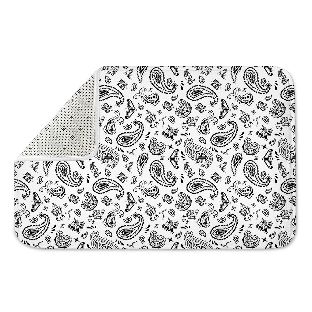 White Paisley Bandana Pattern Print Indoor Door Mat