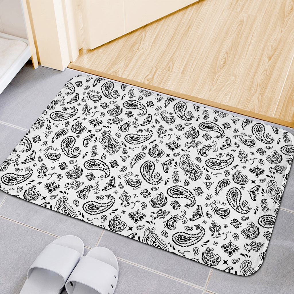 White Paisley Bandana Pattern Print Indoor Door Mat