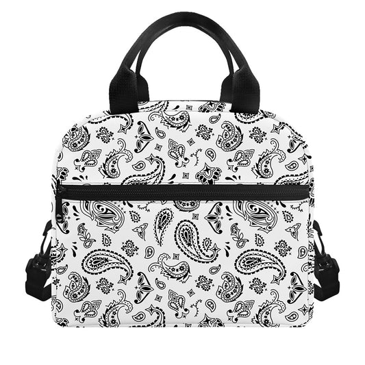 White Paisley Bandana Pattern Print Insulated Lunch Bag