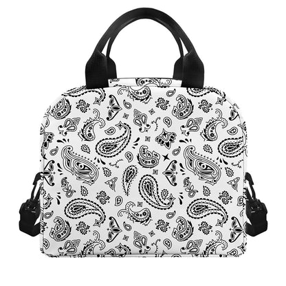 White Paisley Bandana Pattern Print Insulated Lunch Bag