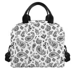 White Paisley Bandana Pattern Print Insulated Lunch Bag