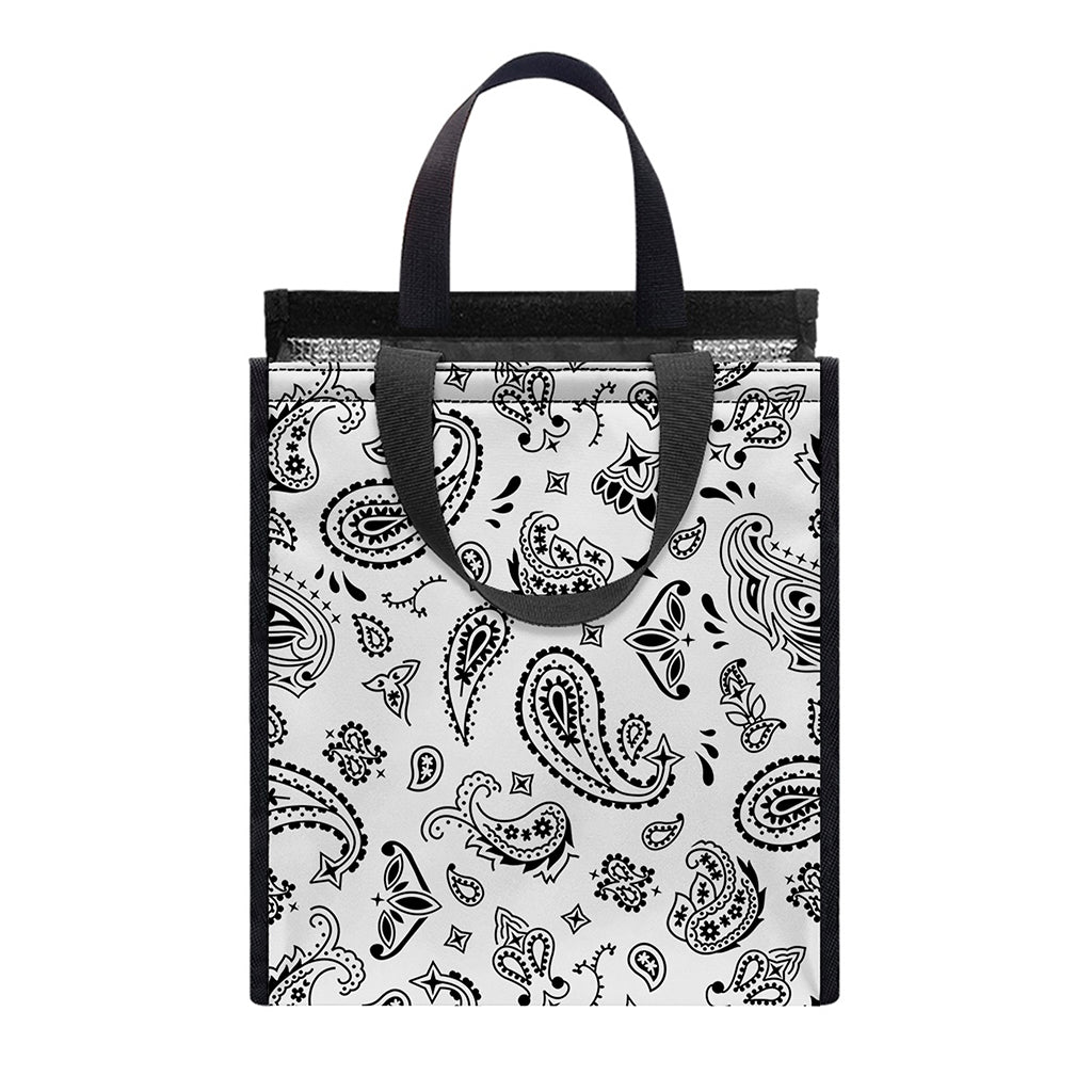 White Paisley Bandana Pattern Print Insulated Lunch Tote