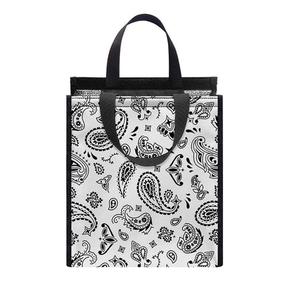 White Paisley Bandana Pattern Print Insulated Lunch Tote