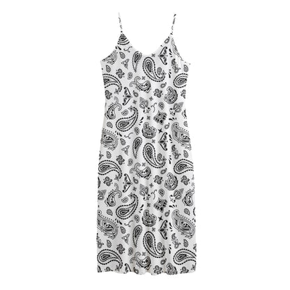 White Paisley Bandana Pattern Print Jersey Midi Cami Dress