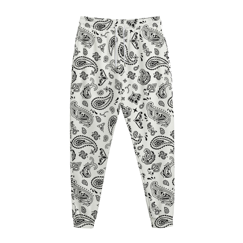 White Paisley Bandana Pattern Print Jogger Pants